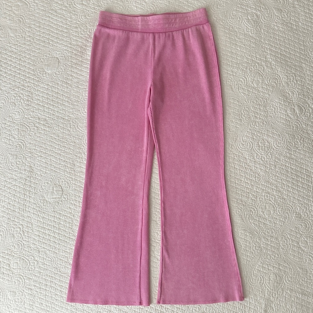 Sunnyside By Sundry Women’s Waffle-Knit Wide Leg Lounge Pants Pink Size Large